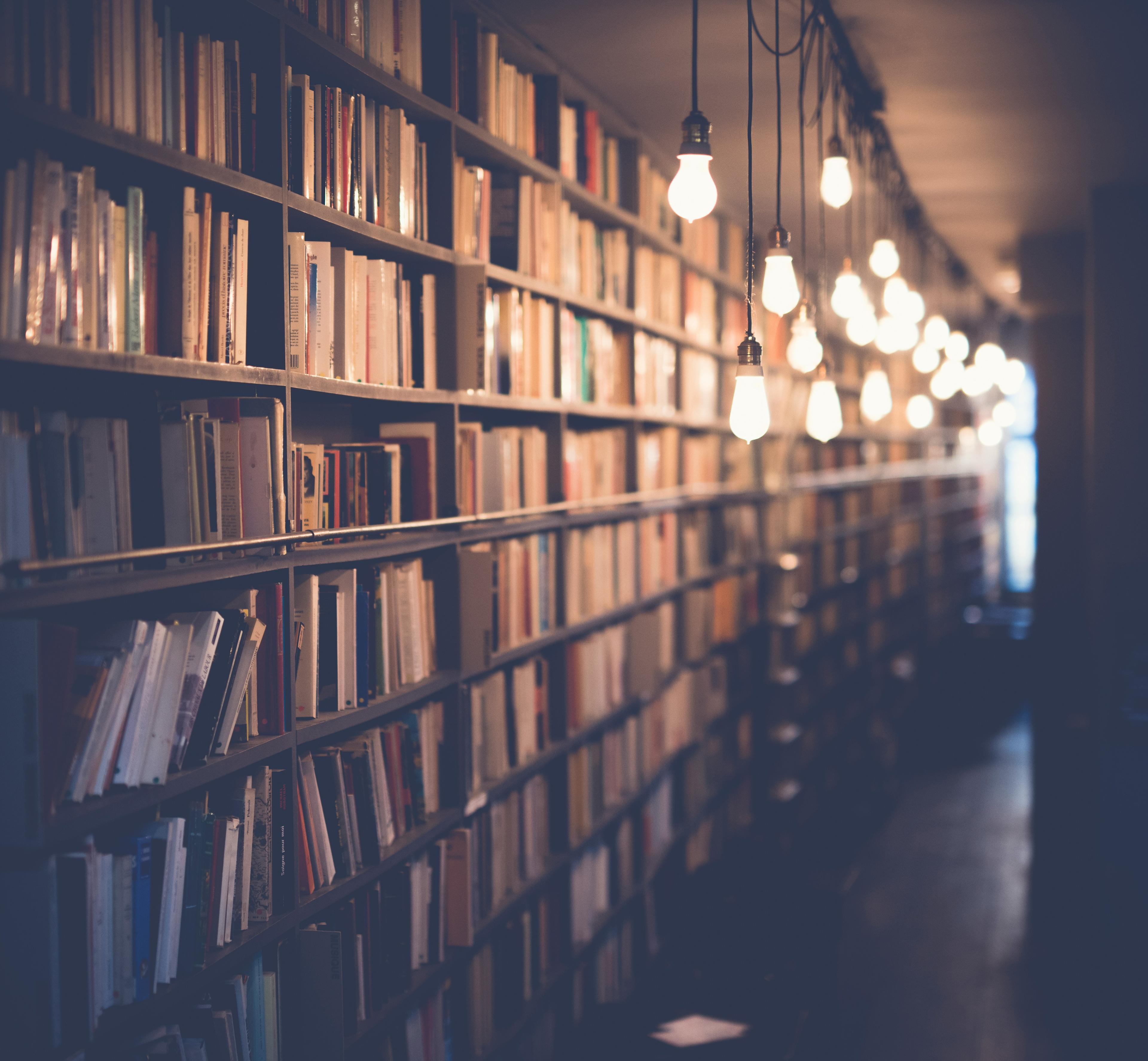Library with books and lights